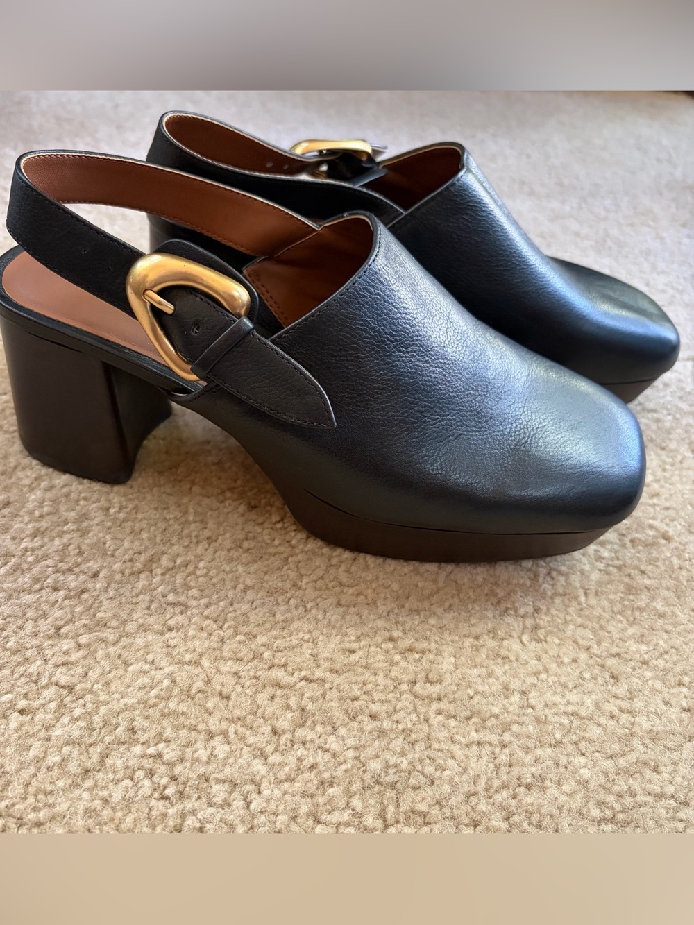 AEROSOLES Sumari Clog Black Leather Chunky Square Heeled Mules Shoes size 8